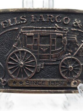 WELLS FARGO & COMPANY 1973  Brass Metal Belt Buckle #WDC256 3" X 2"